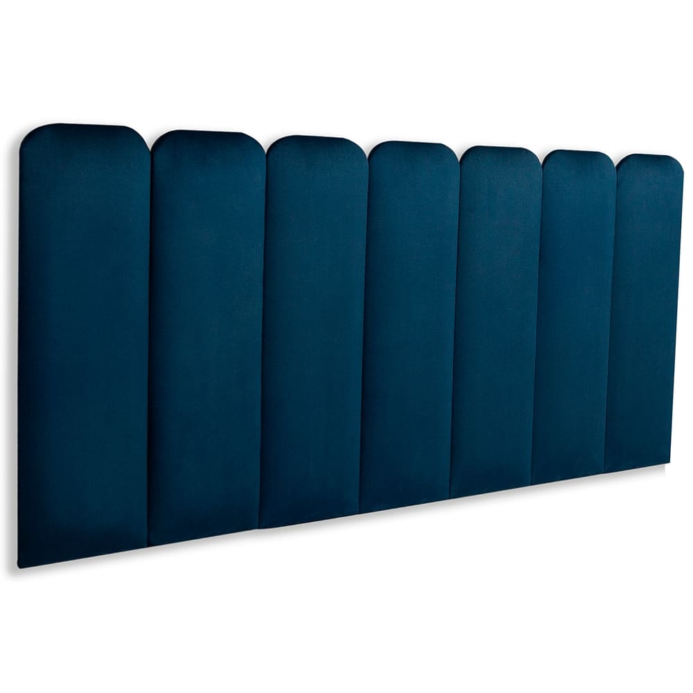 Cabeceira Casal Estofada Kit 7 Placas Arredondada - Veludo Azul Marinho