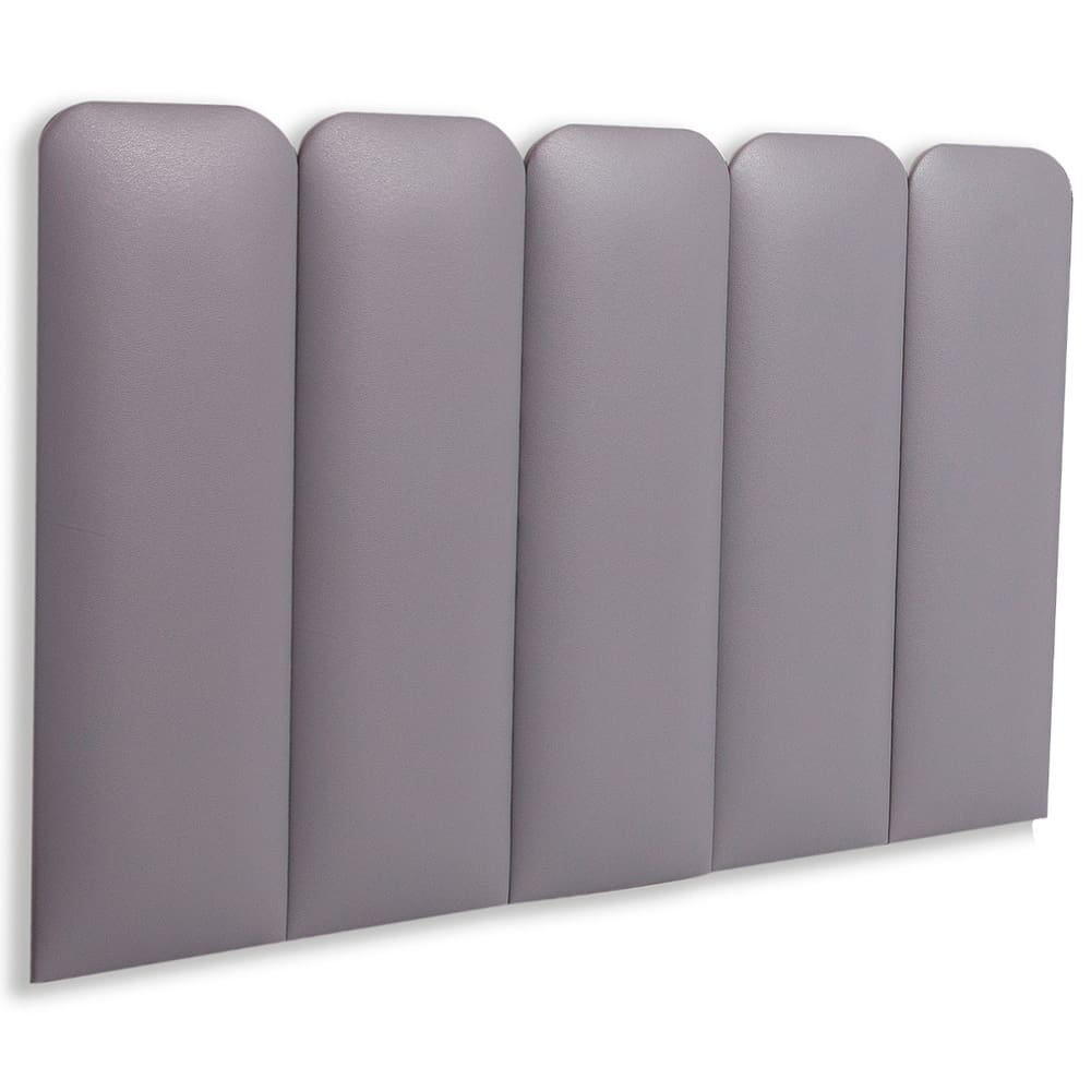 Cabeceira Solteiro Estofada Kit 5 Placas Arredondada - Courino Cinza