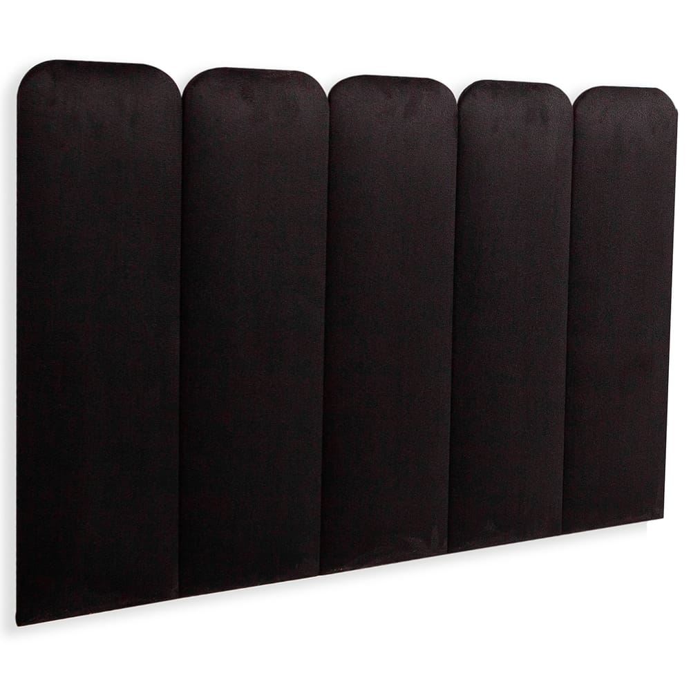 Cabeceira Solteiro Estofada Kit 5 Placas Arredondada - Suede Preto