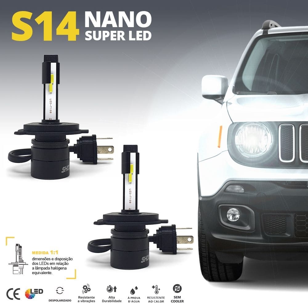Par Lâmpadas H4 Farol Milha Crossfox 2010 2011 2012 2013 2014 2015 Super Led Mini Nano 6000k Sem Adaptar Furar Tampa Shocklight S14