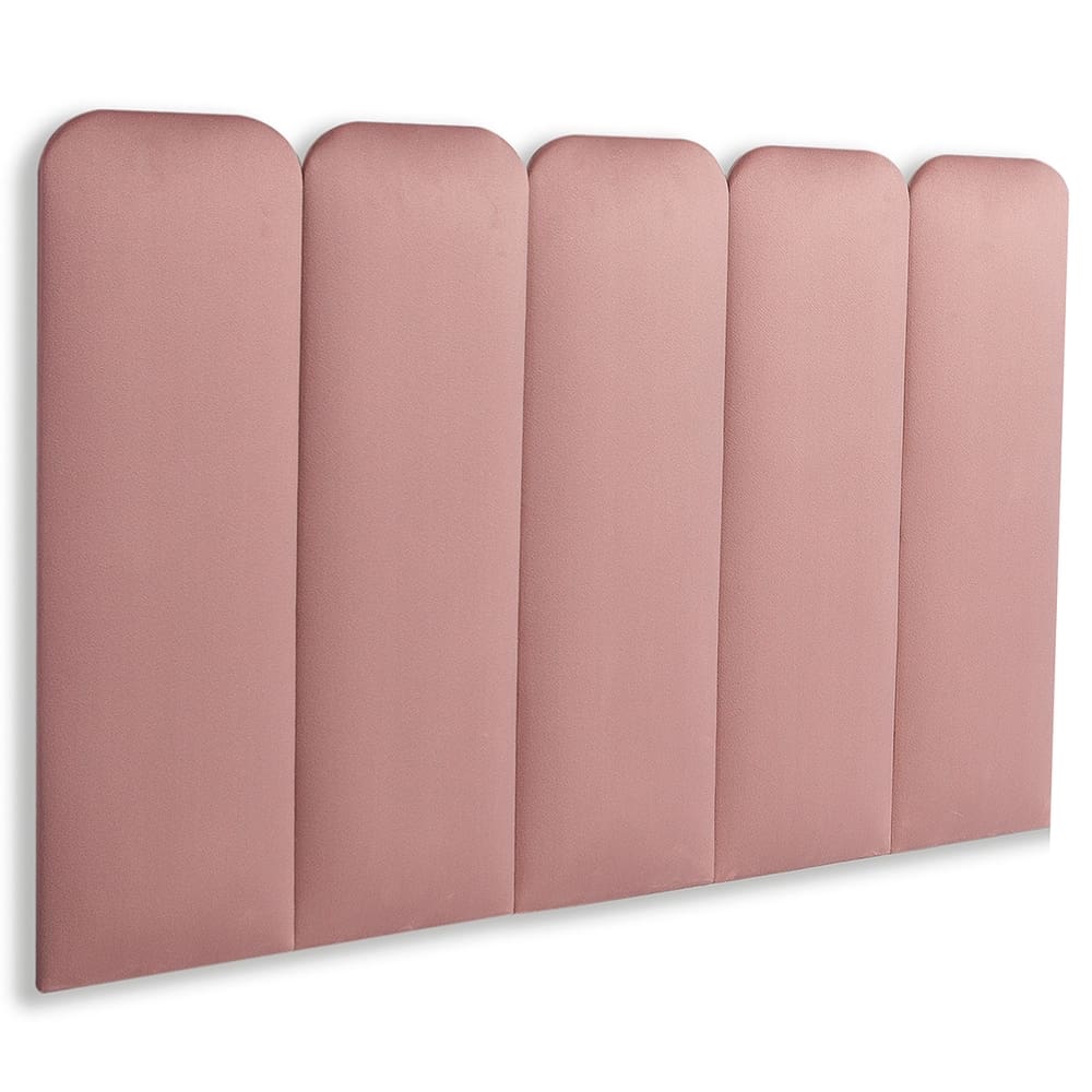 Cabeceira Solteiro Estofada Kit 5 Placas Arredondada - Veludo Nude