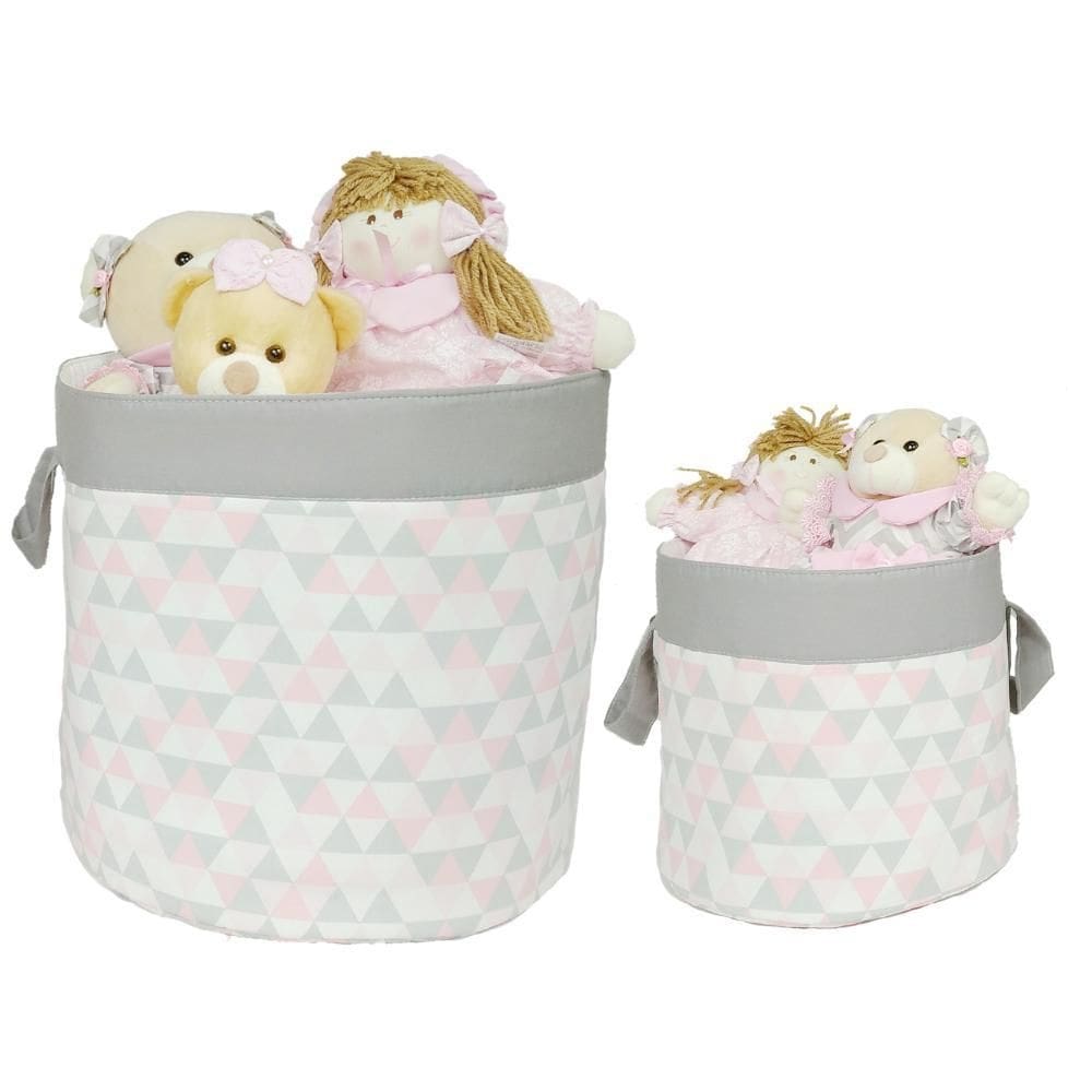 Kit cesto organizador de brinquedos 2 peças geométrico rosa