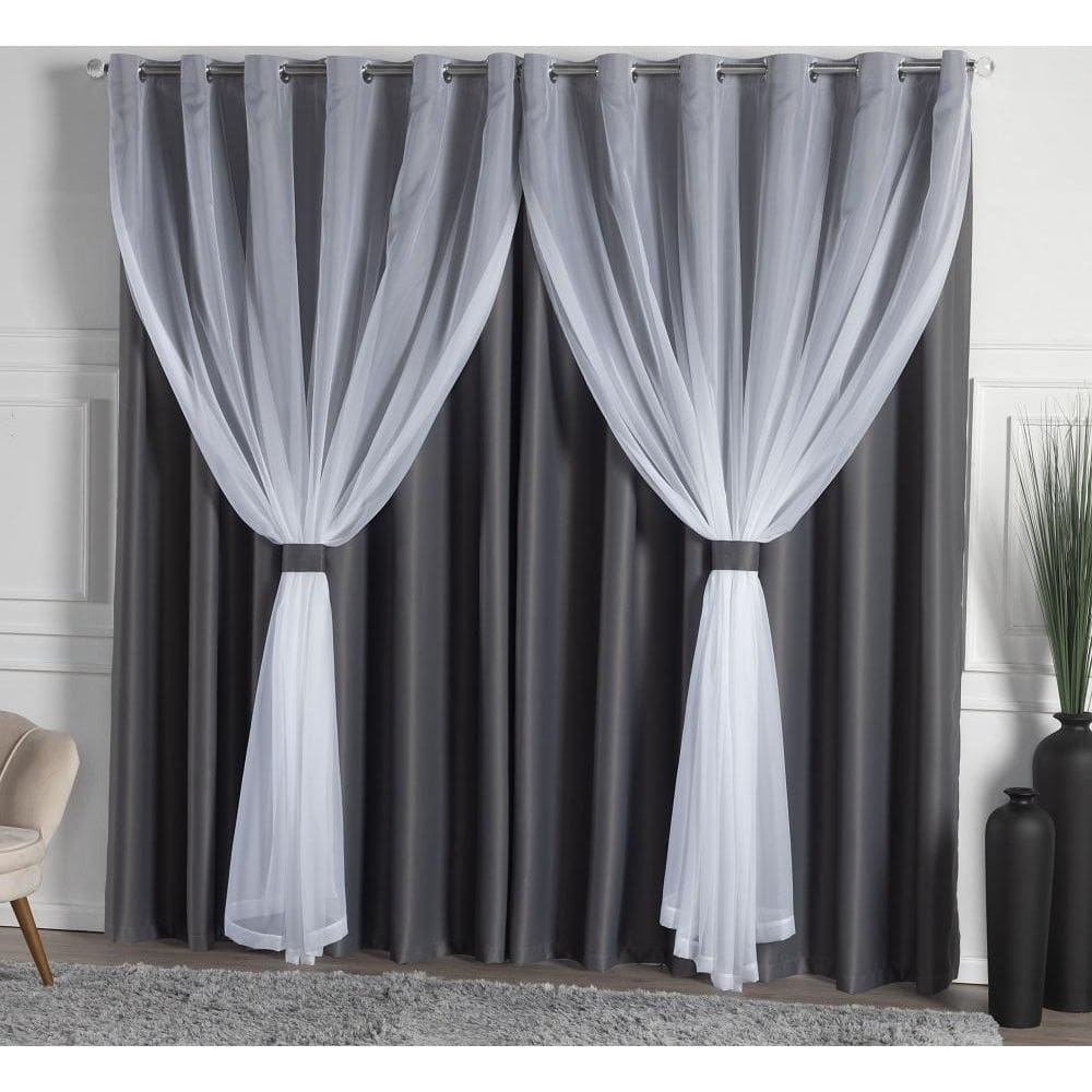 Cortina blackout com voil 3,00x2,50 cinza quarto sala