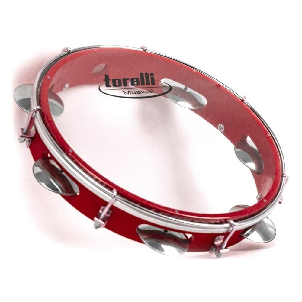 Pandeiro Vermelho Torelli Com Pele Transparente Tp348Pr