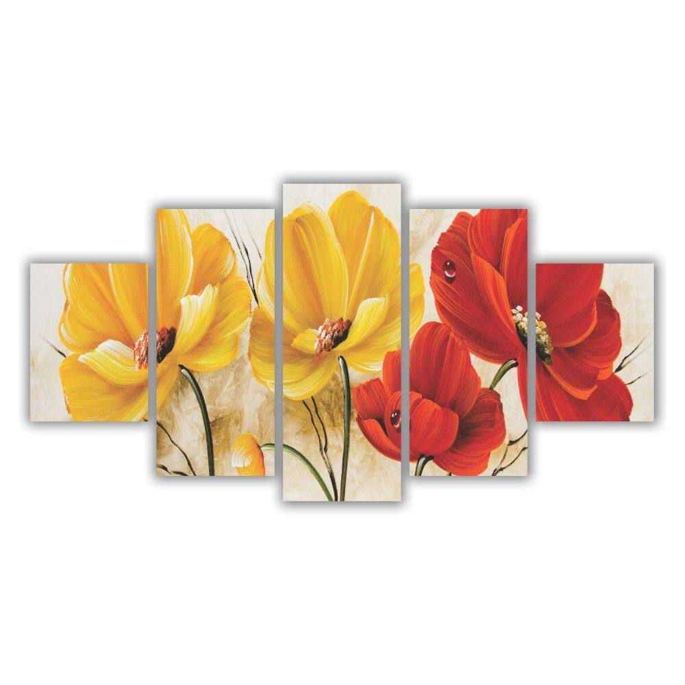 Quadros Mosaico Mdf Floral Flores Vermelhas/Amarelas 115X60