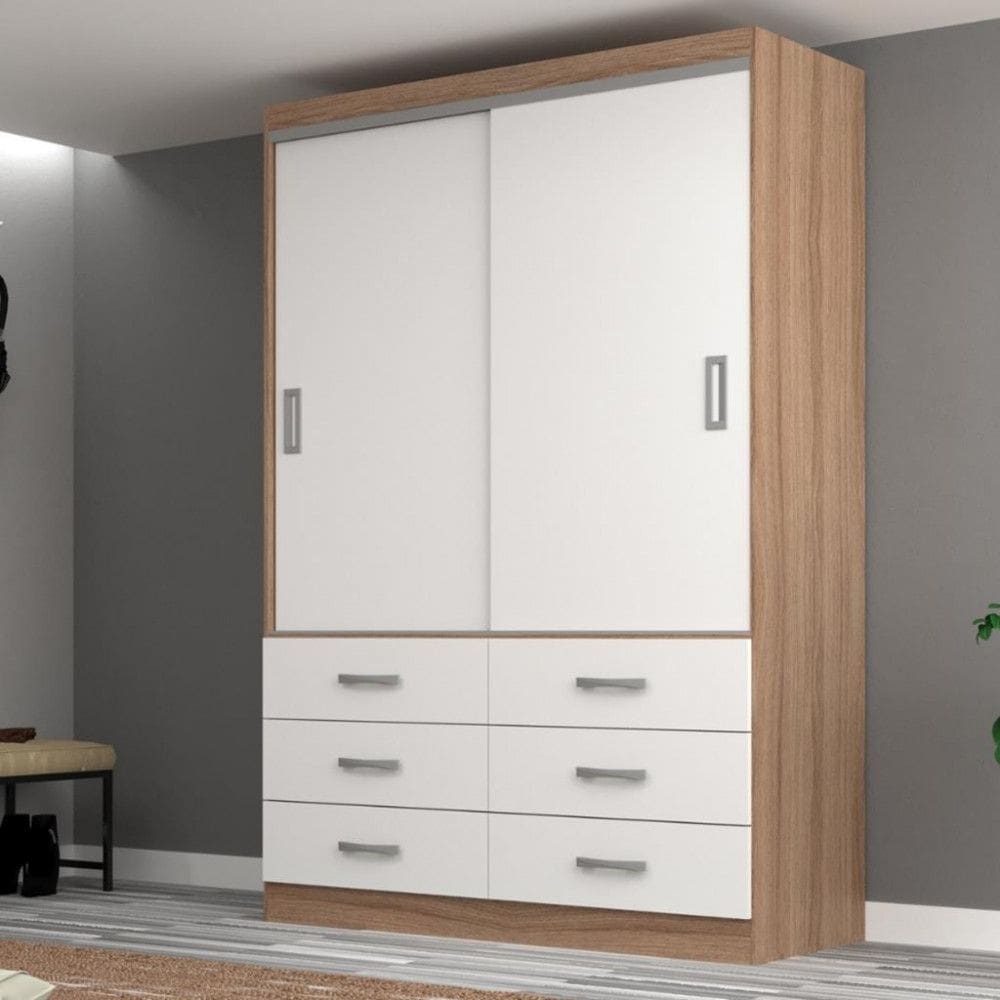 Guarda Roupa Solteiro 2 Portas de Correr 6 Gavetas Veneza Evidência