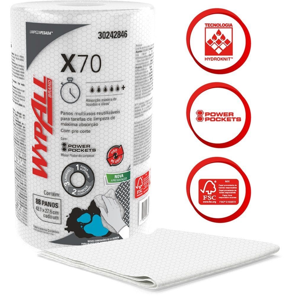 Pano De Limpeza Wypall® X70 Plus 88 Panos