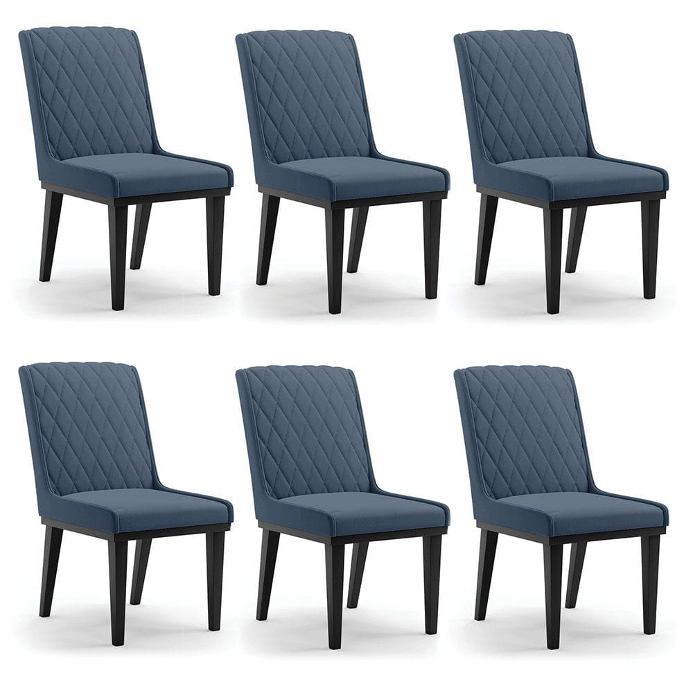 Cadeira Sala de Jantar Base Madeira Preto Kit 6 Sofia Suede Azul Marinho D03 - D`Rossi