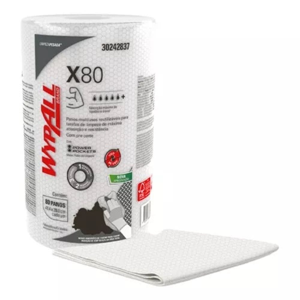 Pano de Limpeza WypAll X80 Regular C/ 1 Rolo com 80 Panos