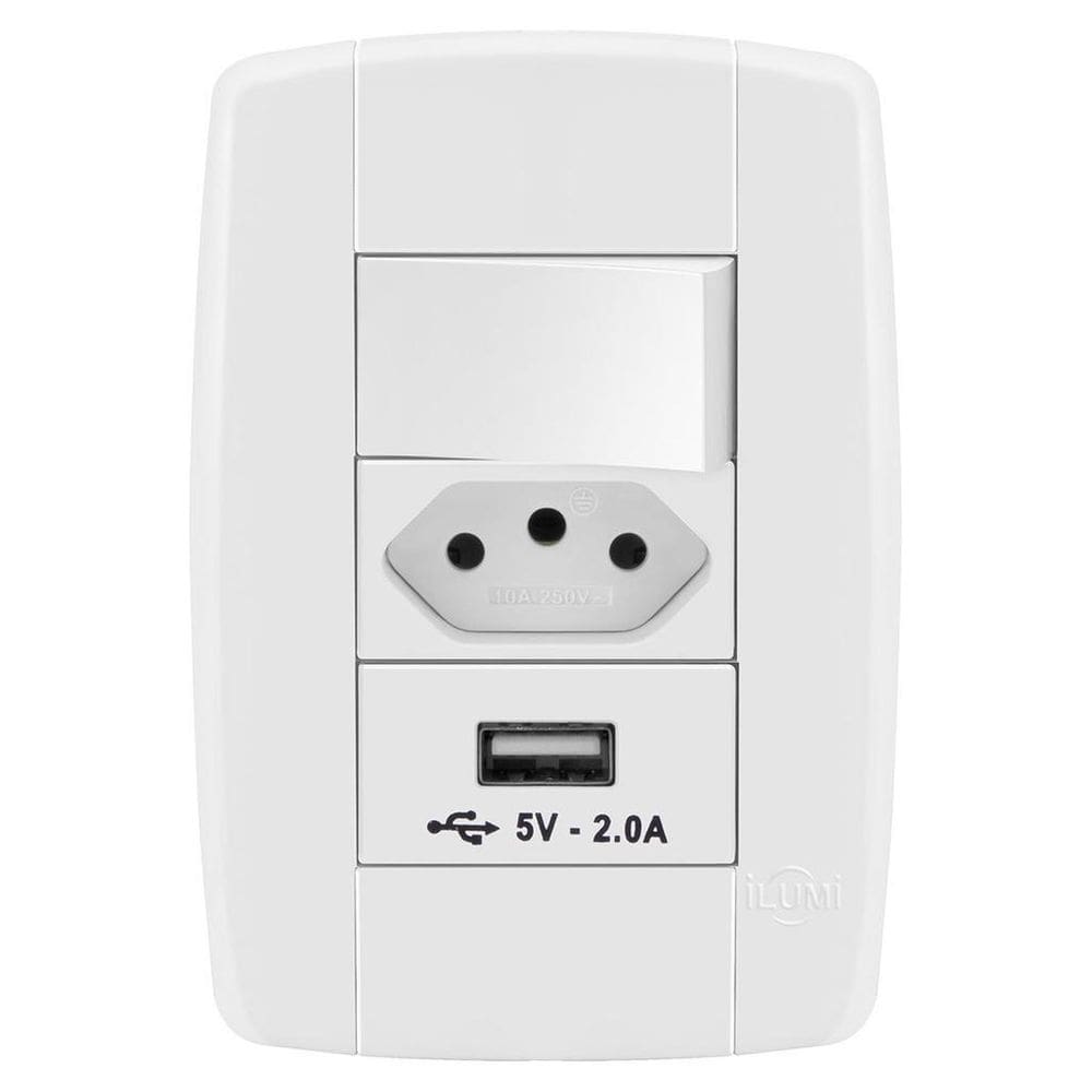 Conjunto 1 + 1 tomada 20a + 1 usb - ilumi lev