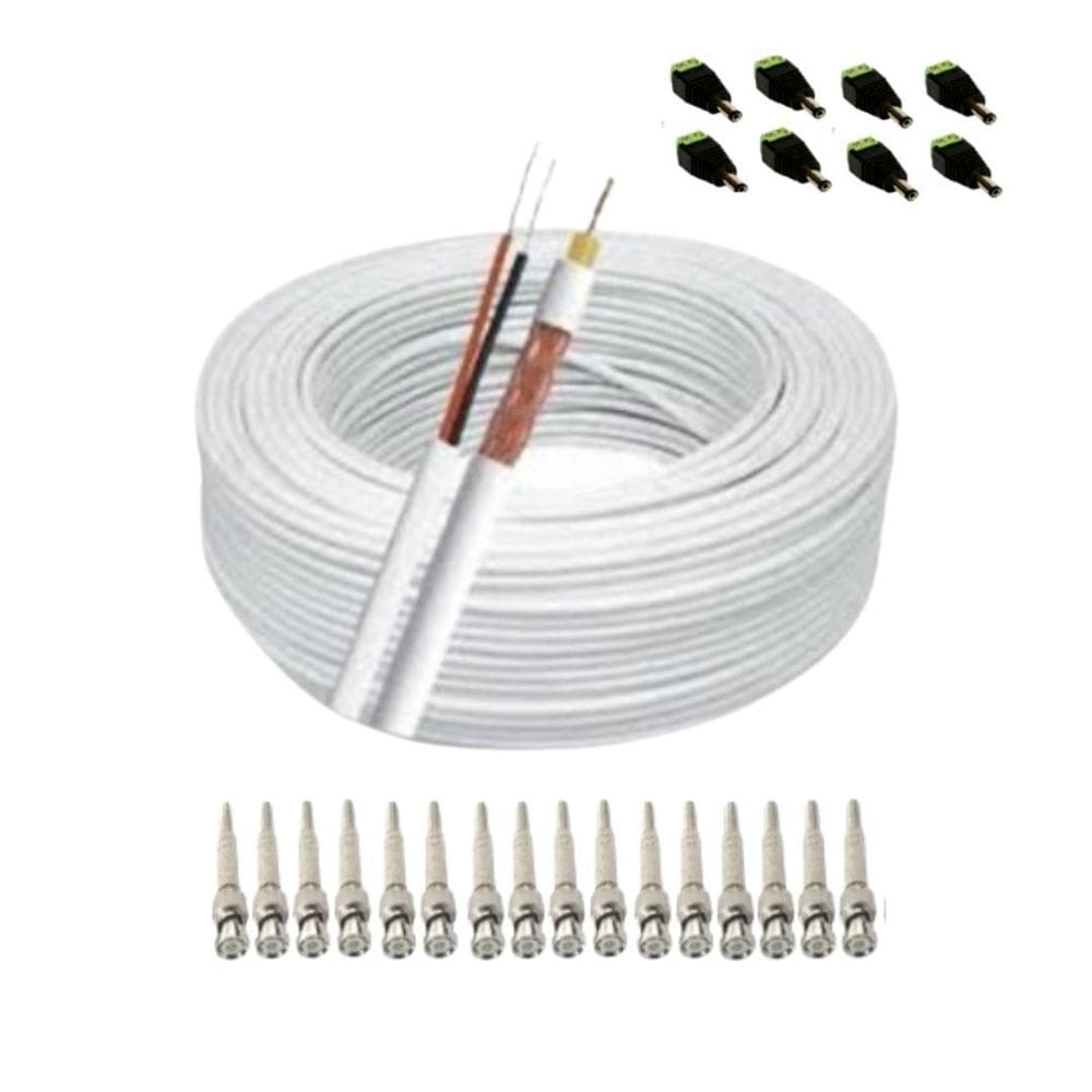 Kit instalação 8 câmeras segurança conectores e cabocftv