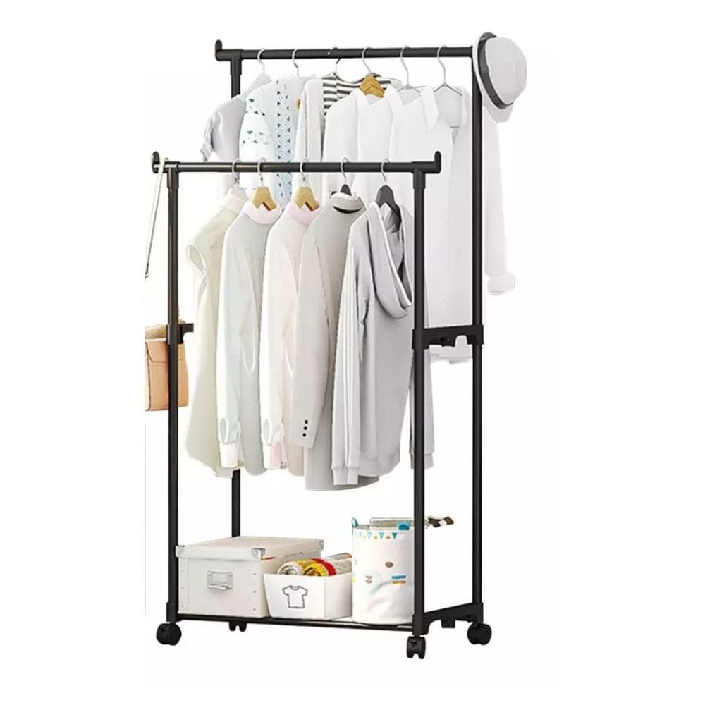 Estante Cabideiro Duplo Arara Guarda Roupas Rack Organizador Suporta até 20KG