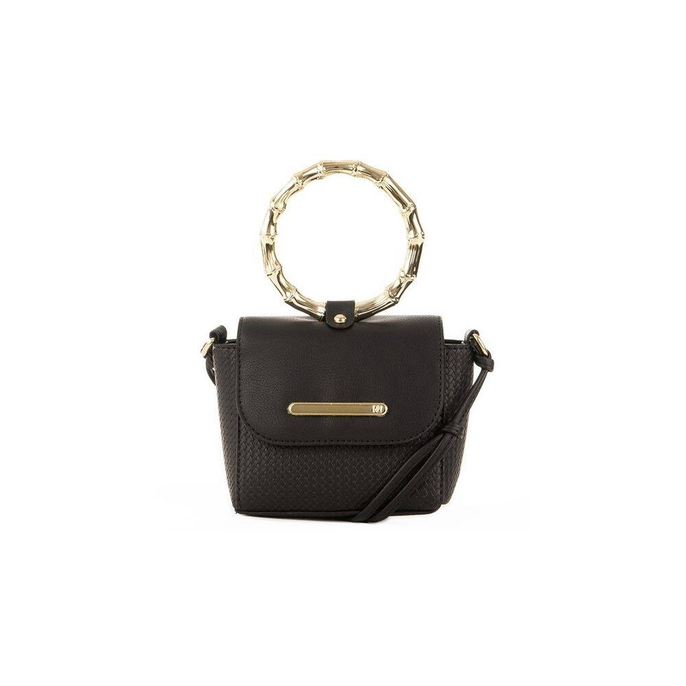 Mini Bolsa Feminina Rafitthy Preta Alça Redonda Dourada