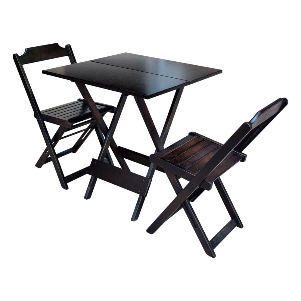 Conjunto de Mesa Dobravel com 2 Cadeiras de Madeira 70x70 Pratica - Tabaco
