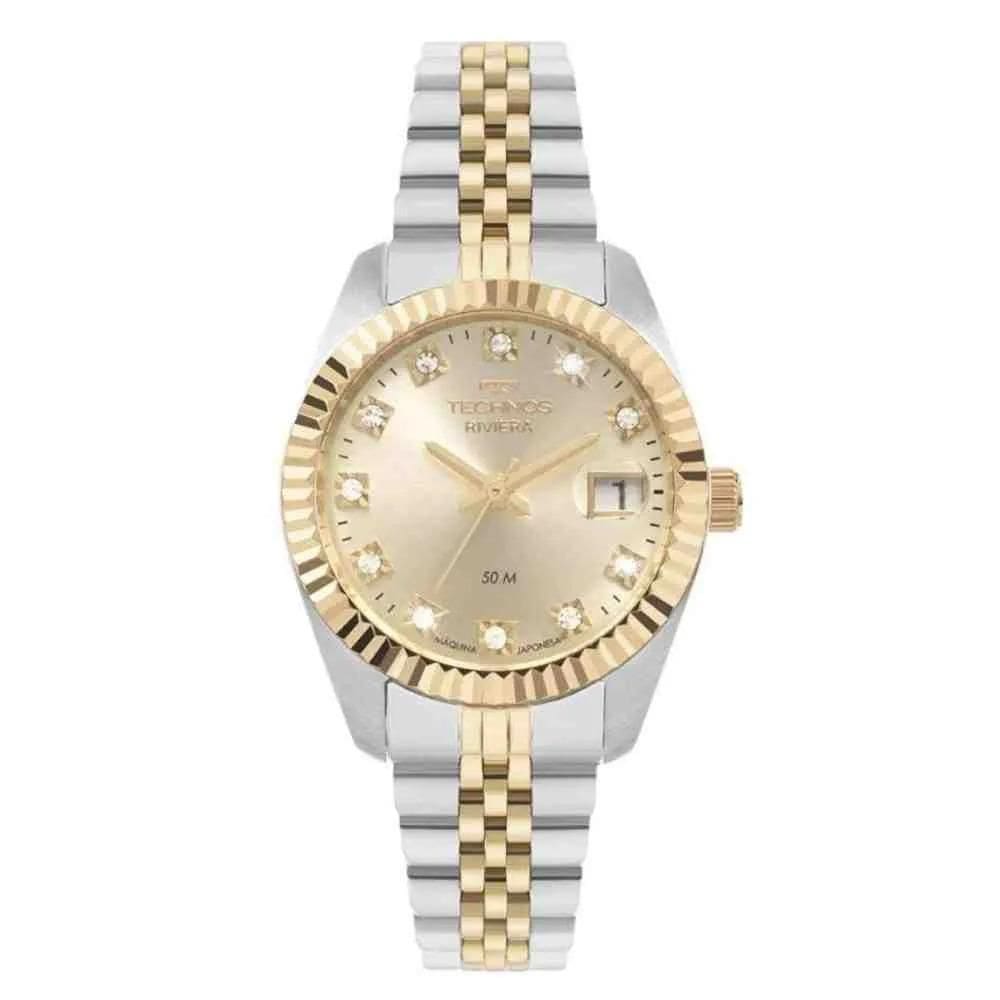 Relogio technos feminino bicolor prata e dourado 2015cem/1x