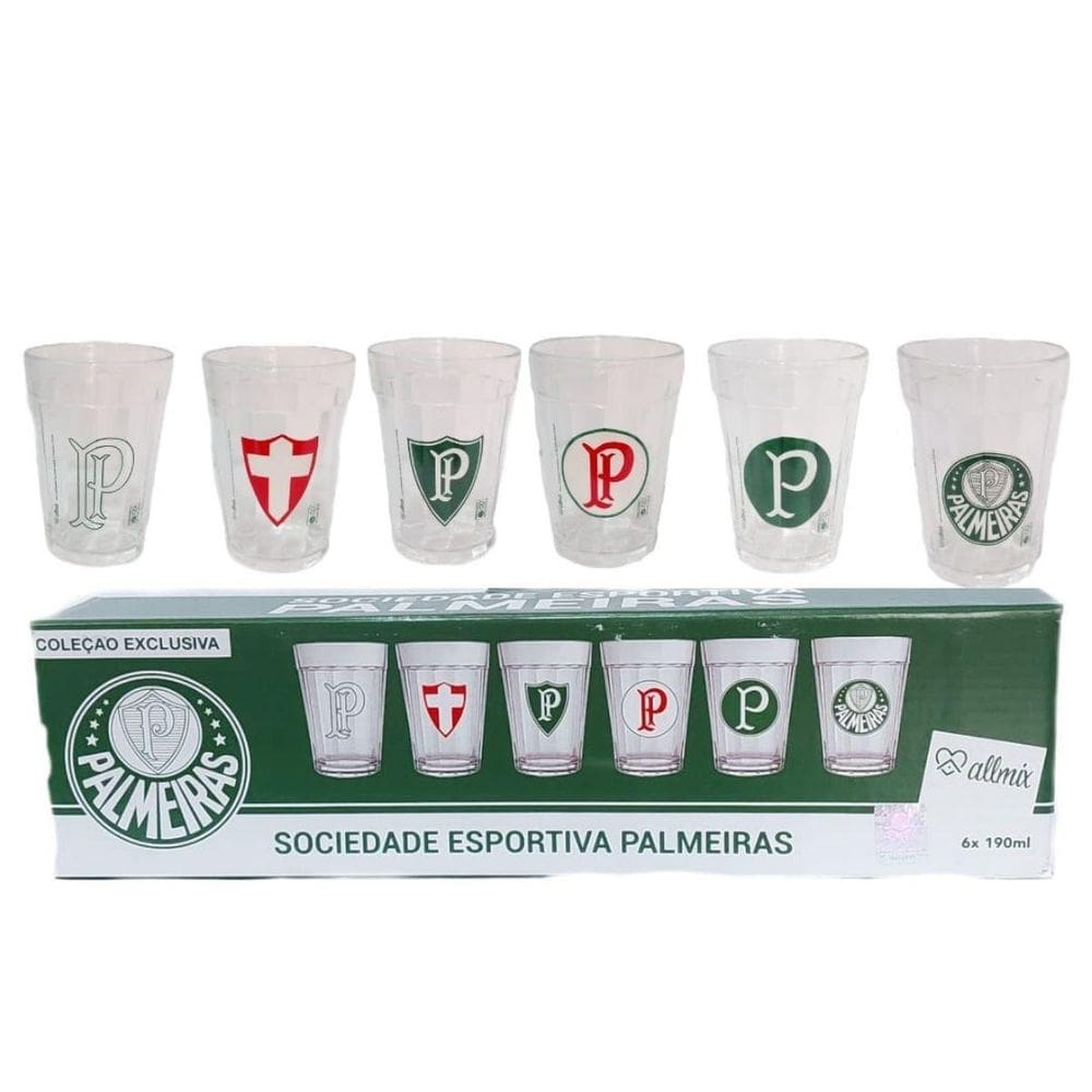 Jogo 6 copos americanos verdão 190ml oficial