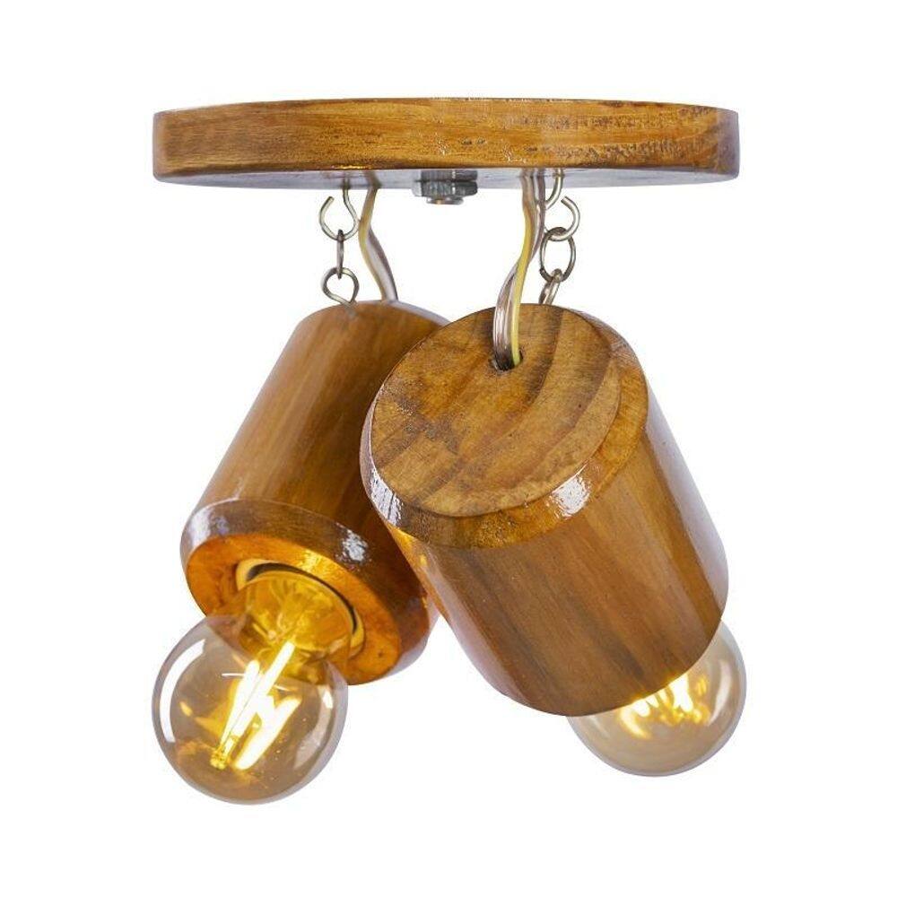 Iluminação pendente spot em madeira 2 lâmpadas teto baixo