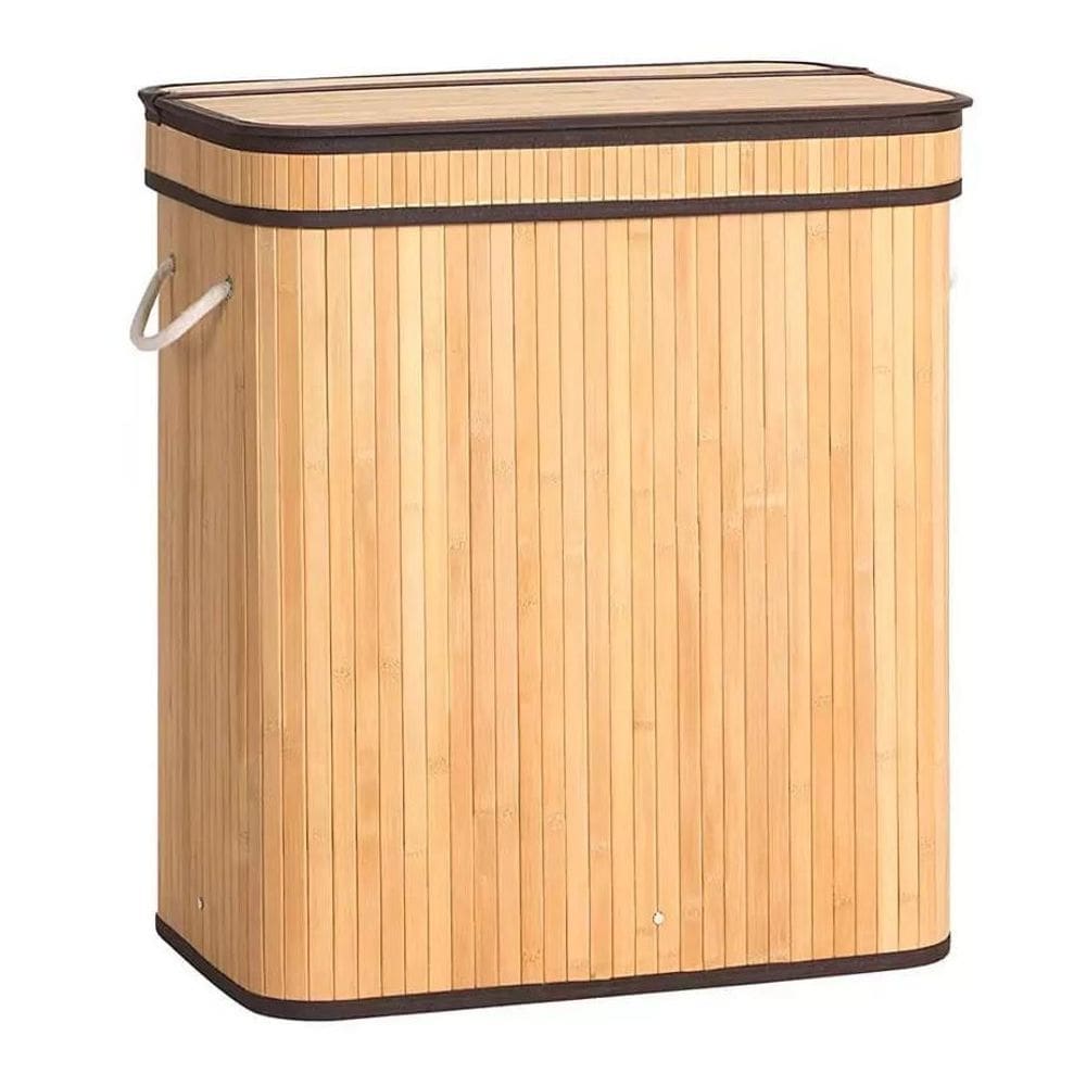 Cesto de roupa duplo de bambu com tampa 32x52x60cm - mimo