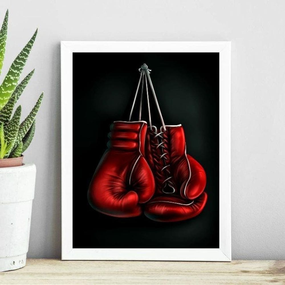 Quadro Luva De Boxe Vermelha 24X18Cm - Com Vidro