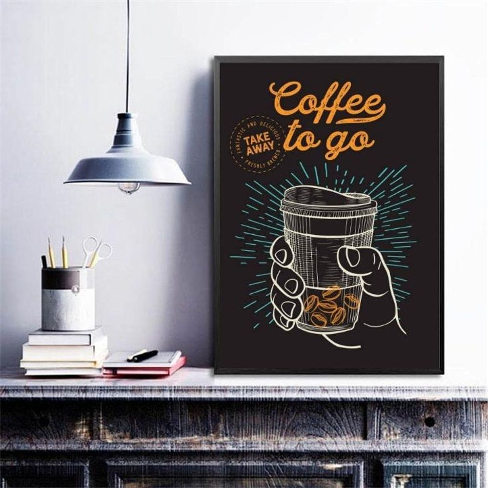 Quadro Retrô Café - Coffee To Go 33X24Cm - Com Vidro