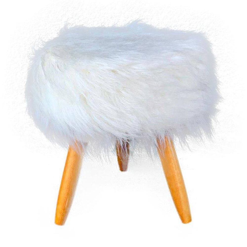 Banqueta para penteadeira pelúcia pelo alto branco pelinho