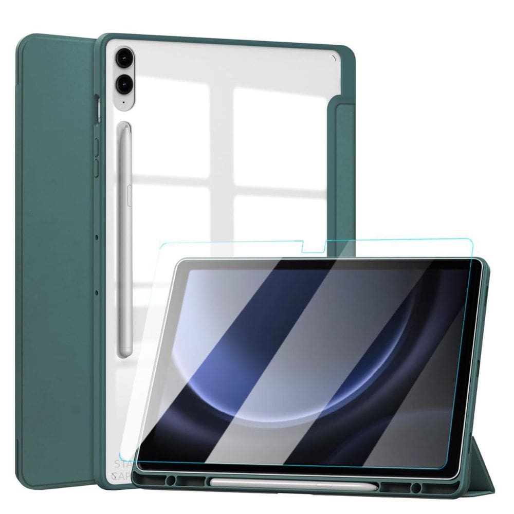 Capa acrílico c/ slot caneta p/ tab s9 plus + película 12.4 verde
