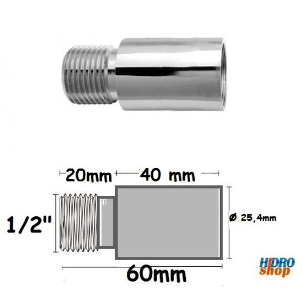 Extensão de Latão Cromado de 1/2 x 40mm para Torneiras e Chuveiros - 171502