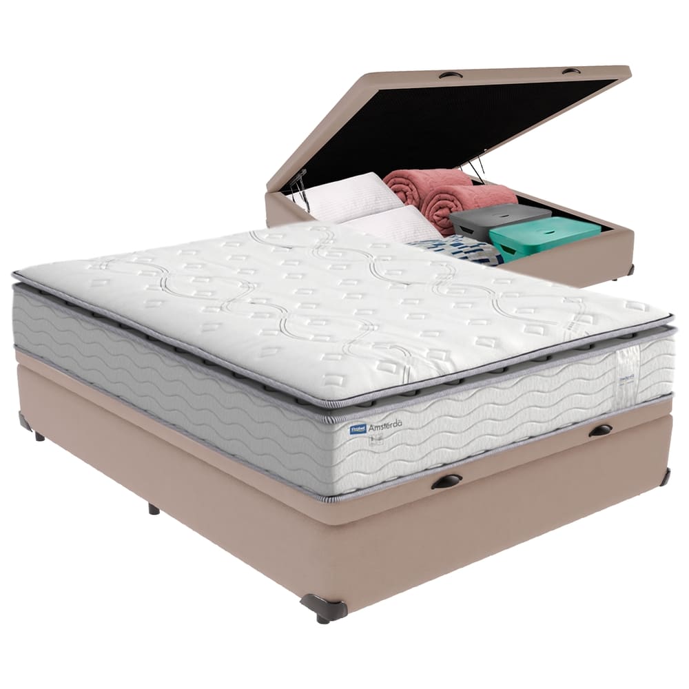 Cama Box Baú Casal e Colchão Molas Ensacadas Amsterdã Probel