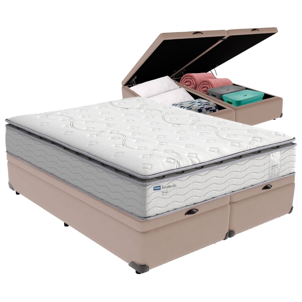 Cama Box Baú Queen e Colchão Molas Ensacadas Amsterdã Probel