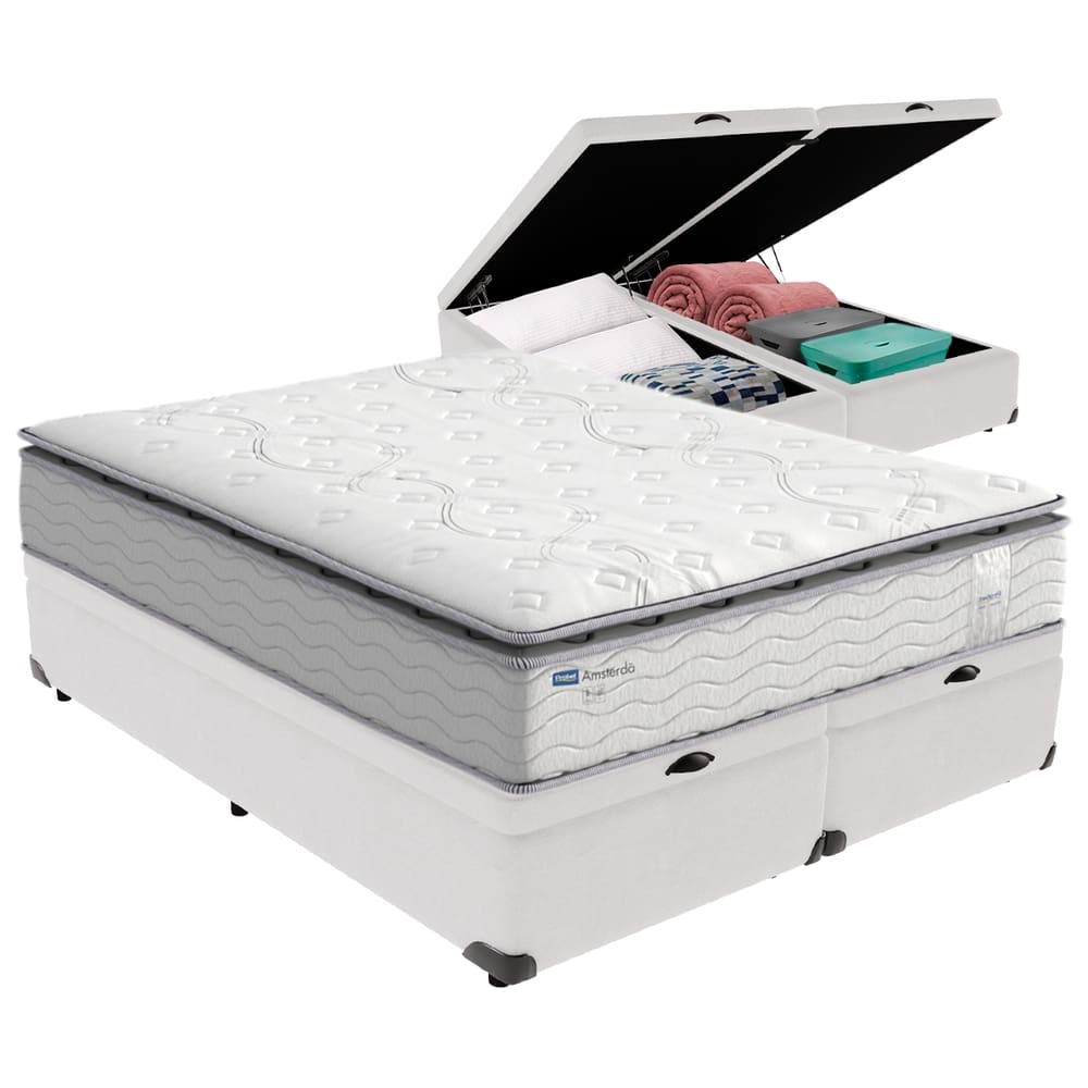 Cama Box Baú Queen e Colchão Molas Ensacadas Amsterdã Probel