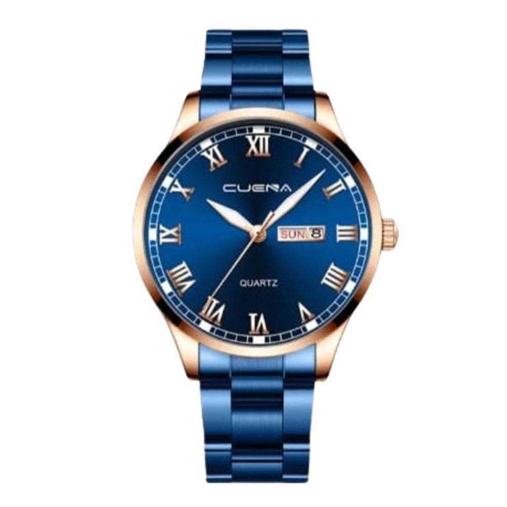 Relógio masculino azul metal com cobre presente