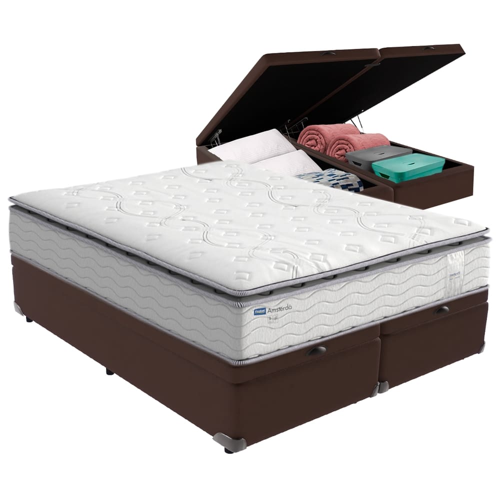 Cama Box Baú Queen e Colchão Molas Ensacadas Amsterdã Probel