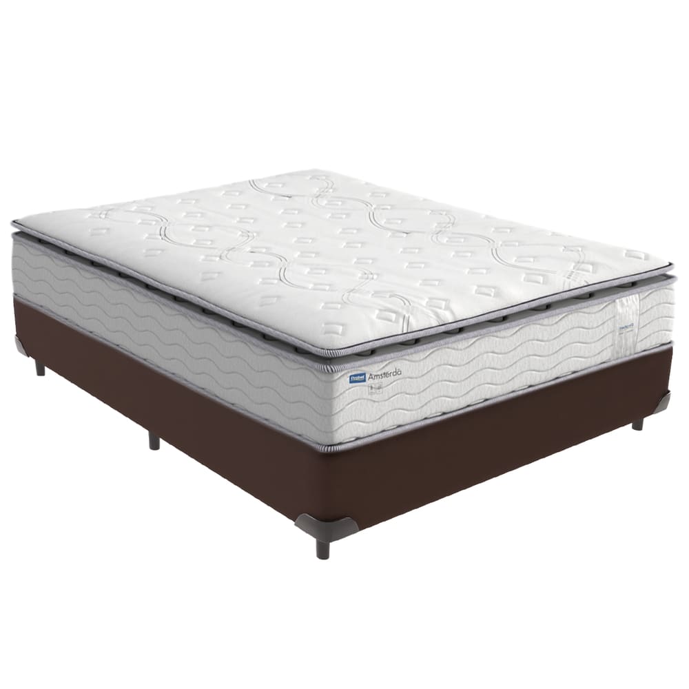 Cama Box Casal e Colchão Molas Ensacadas Amsterdã Marrom