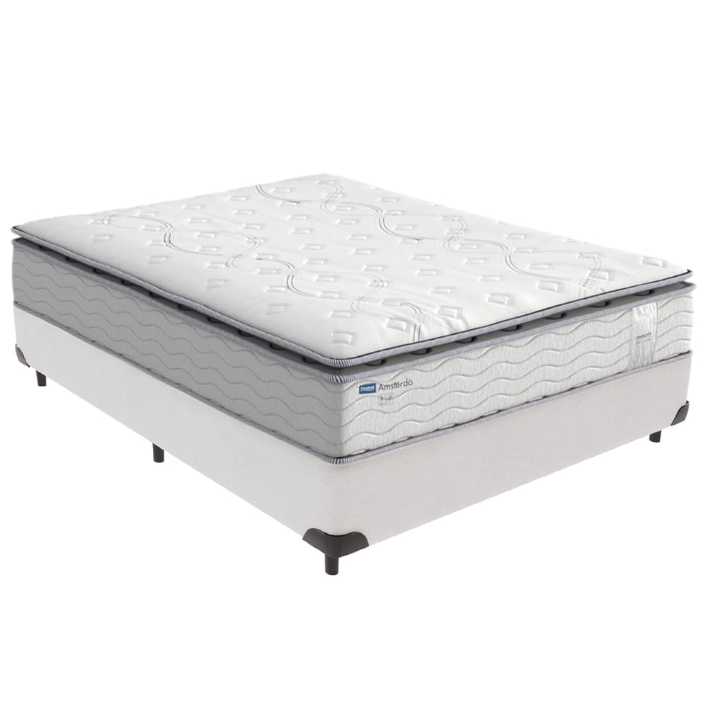 Cama Box Casal e Colchão Molas Ensacadas Amsterdã Branco