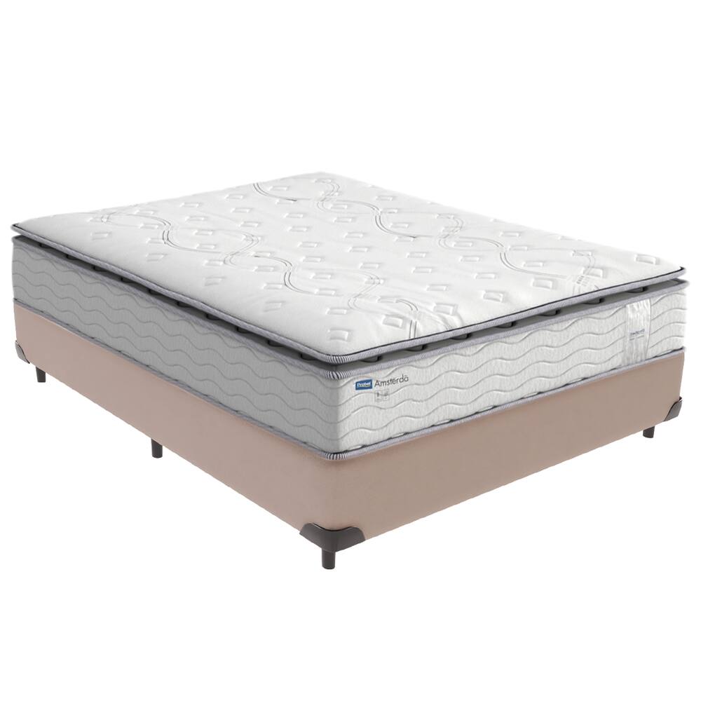 Cama Box Casal e Colchão Molas Ensacadas Amsterdã Bege