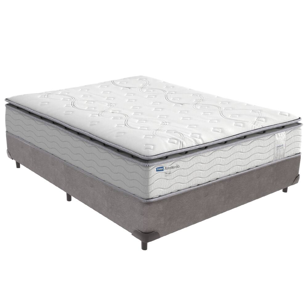 Cama Box Casal e Colchão Molas Ensacadas Amsterdã Cinza