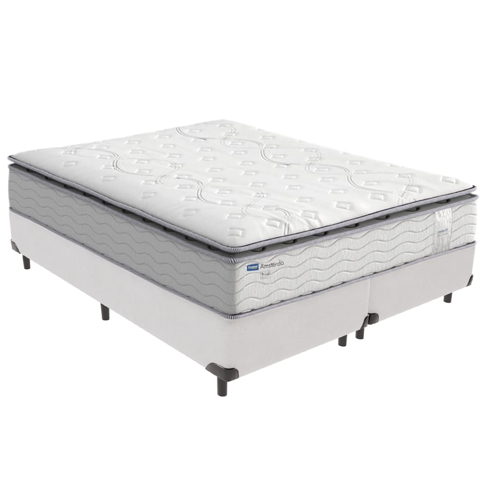 Cama Box Queen e Colchão Molas Ensacadas Amsterdã Branco