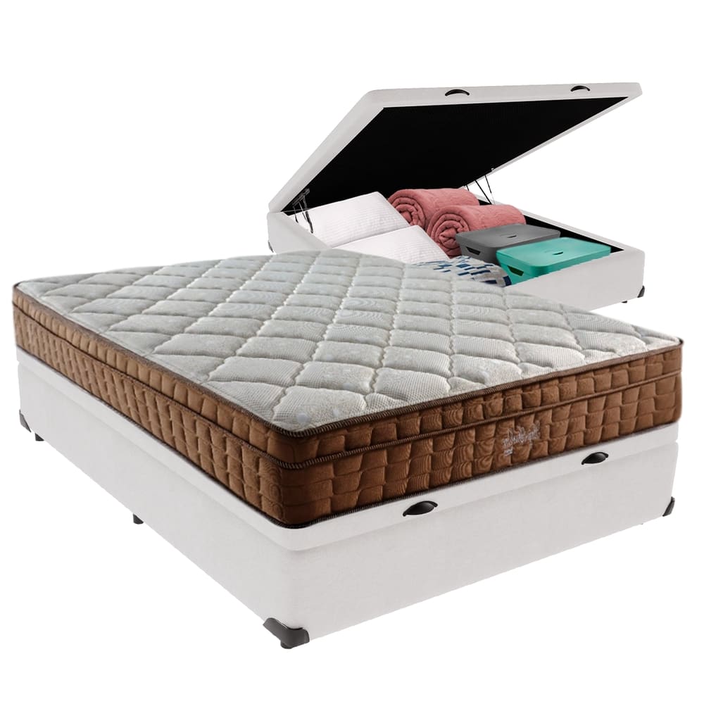 Cama Box Baú Casal e Colchão Anjos Star Molas Ensacadas