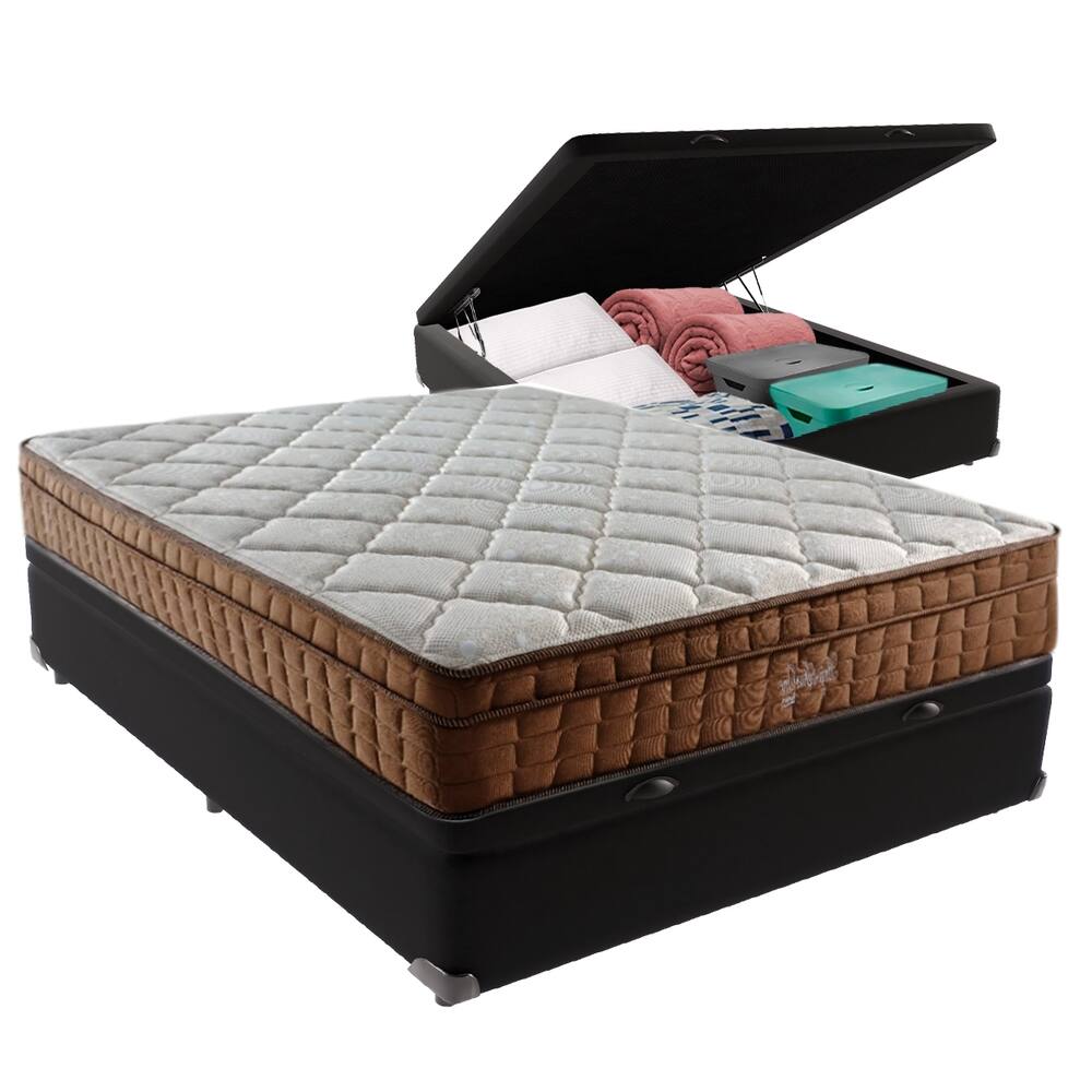 Cama Box Baú Casal e Colchão Anjos Star Molas Ensacadas
