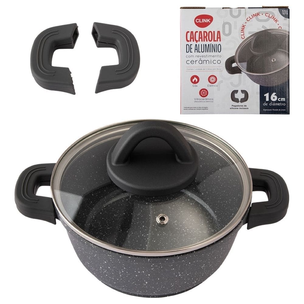 Panela 20 Cm Caçarola C/ Revestimento Cerâmica Antiaderente