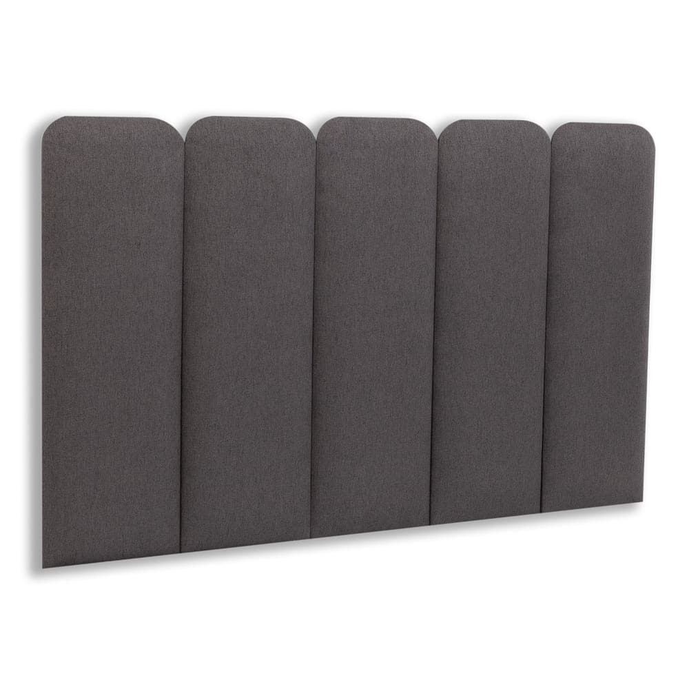 Cabeceira Solteiro Estofada Kit 5 Placas Arredondada - Linho CInza Escuro