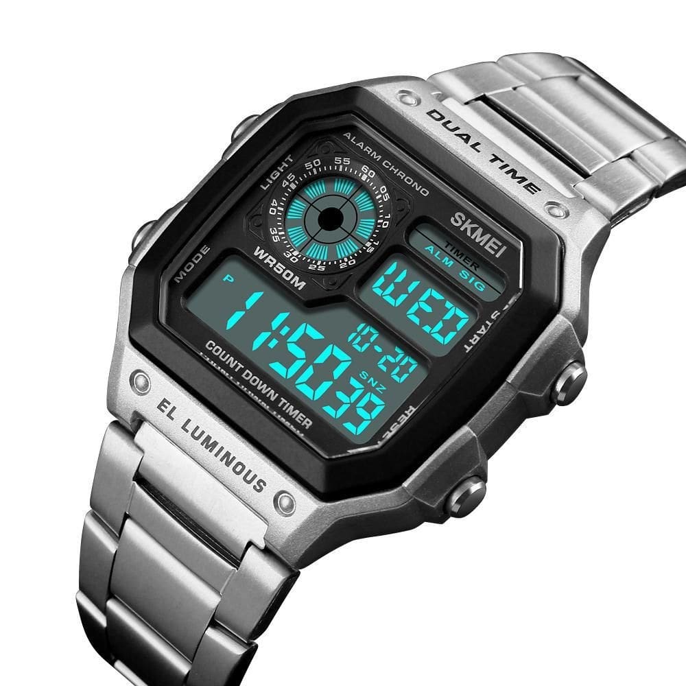 Relógio masculino skmei 1335 digital prova d`água prata