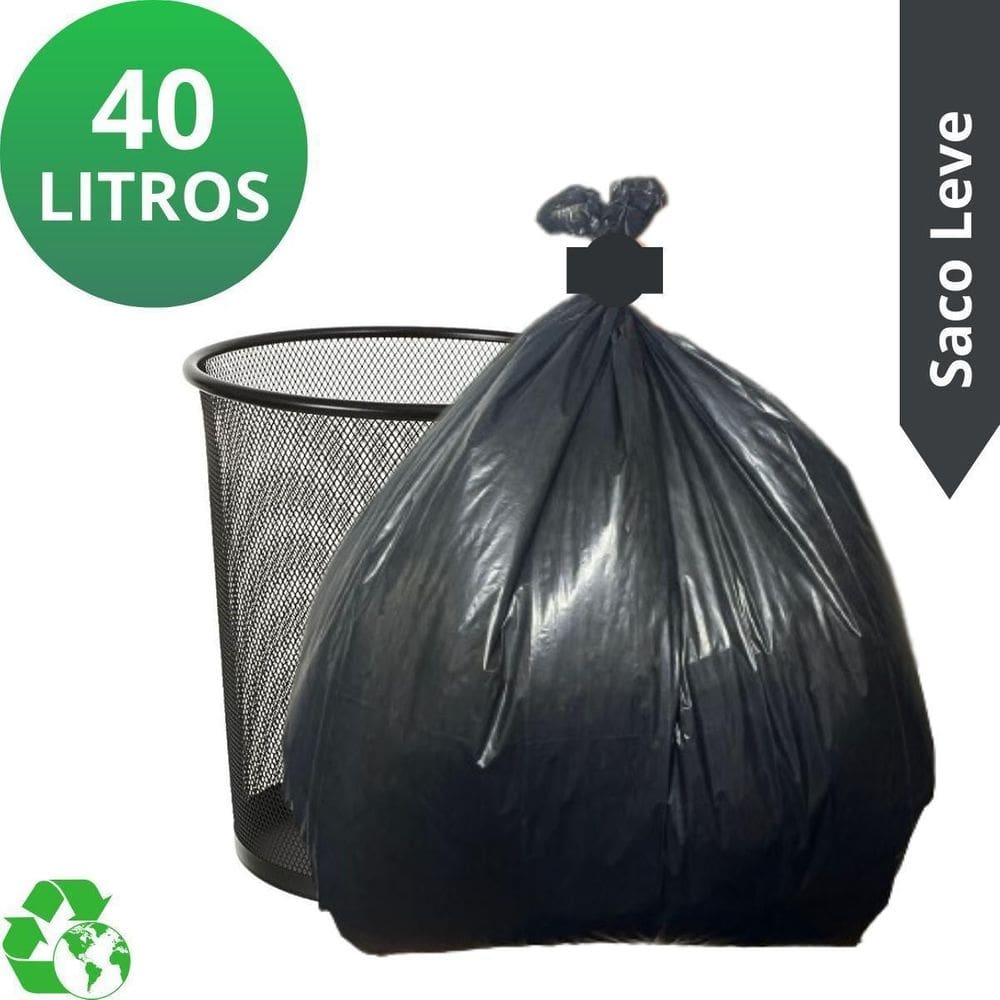 Saco De Lixo Resistente 40 Litros Preto Pacote Com 100Unds