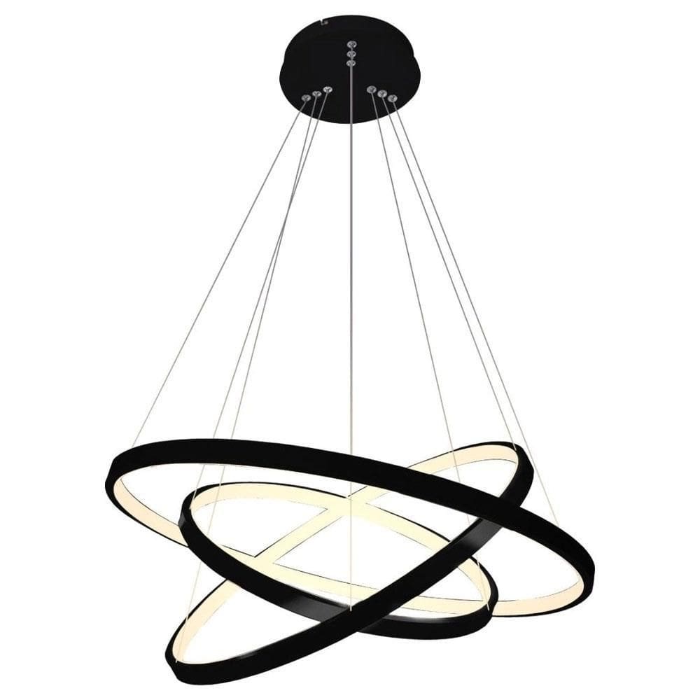 Lustre led moderno pendente anéis 3 arco aro preto