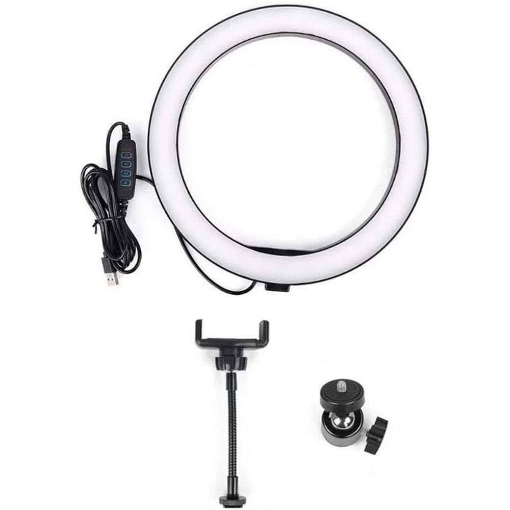 Ring Light Iluminador Led Profissional 26cm Tripé 210cm Branco-frio Preto