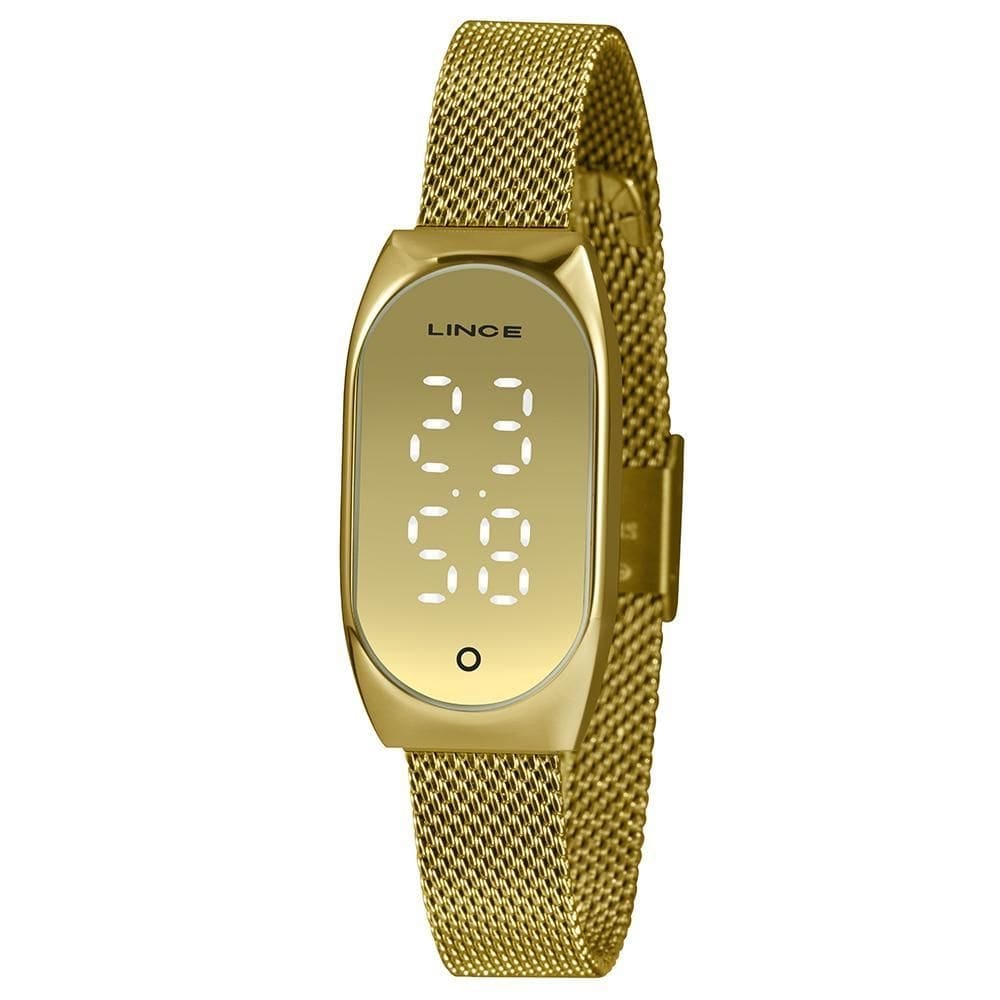 Relogio lince feminino dourado led touch digital ldg4706l