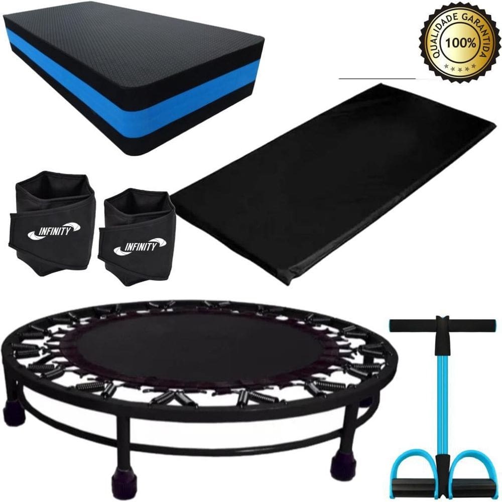 Kit aeróbico mini jump+colchonete+extensor+step+caneleira 1k