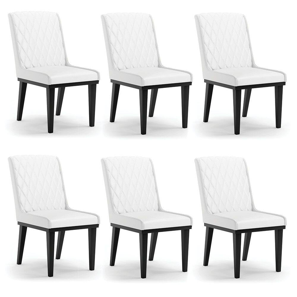 Cadeira Sala de Jantar Base Madeira Preto kit 6 Sofia Sintético D03 - D`Rossi