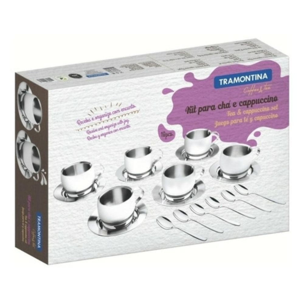 Kit de xícaras 18 peças aço inox alto brilho tramontina
