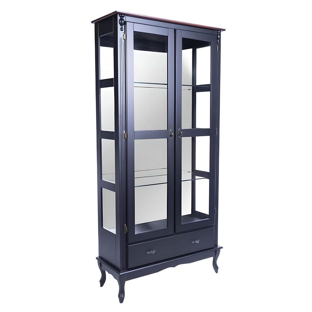 Cristaleira com Espelho 2 Portas 3 Prateleiras de Vidro 1 Gaveta Pés Luiz XV Sevilha - E